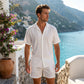 🏖️ 40% OFF! ✨ Men's Textured Short Sleeve Camp Collar Shirt – Crinkle, Breathable, No-Iron 🌞