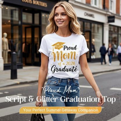 "Proud Mom" Script & Glitter Graduation Top