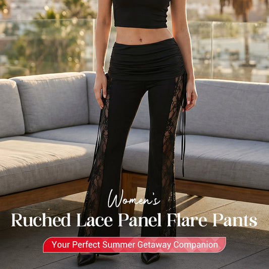 👖40% OFF！！✨Women's Ruched Lace Panel Flare Pants