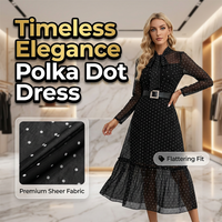 👗 50% OFF! ✨ Polka Dot Midi Dress – Tie-Neck, A-Line, Elegant ✨