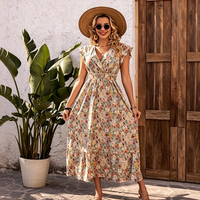 📢📢50% OFF !! ⏰Women's Floral V-Neck Smocked Waist Dress