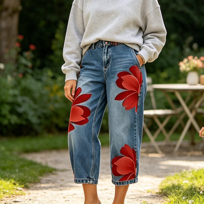 🌸Artistic Flower Wide-Leg Jeans for Women💙