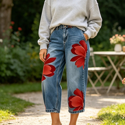 🌸Artistic Flower Wide-Leg Jeans for Women💙