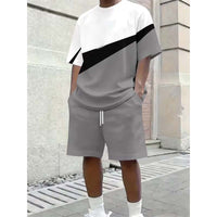 🏃 Athletic Style, Everyday Ready 💪Men's Color Block Casual T-Shirt and Shorts Set