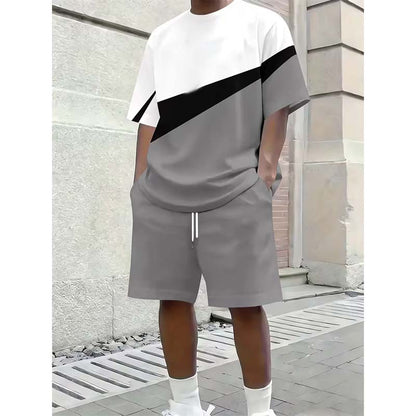 🏃 Athletic Style, Everyday Ready 💪Men's Color Block Casual T-Shirt and Shorts Set