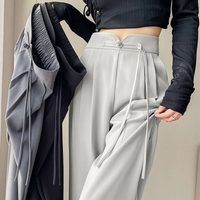 High-Waist Wide-Leg Pants with Frog Button Detail