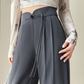 High-Waist Wide-Leg Pants with Frog Button Detail