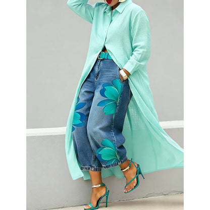 🌿Women's Long Sleeve Button-Down Maxi Shirt Dress✨