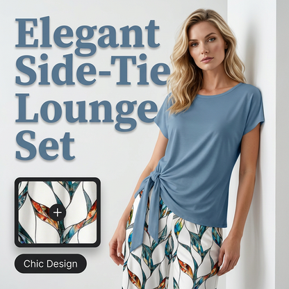 🌼 Soft Botanical Chic 🌿💕Women's Side-Tie Top & Patterned Pants Set