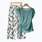 🌼 Soft Botanical Chic 🌿💕Women's Side-Tie Top & Patterned Pants Set