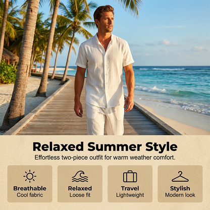 👔 40% OFF! ✨ Men's Textured 2-Piece Set – Shirt & Pants, Breathable, Coordinated 🧳