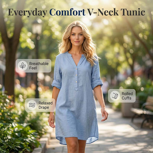 👚New arrival 50% OFF🧵Women's Casual V-Neck Button Down Tunic Dress