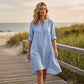 👚New arrival 50% OFF🧵Women's Casual V-Neck Button Down Tunic Dress