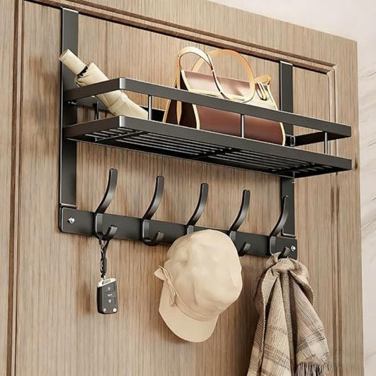 🚪 50% OFF NOW ! ⚡Over The Door Hooks with Basket – Sturdy Heavy-Duty Build, No Drill Installation, Holds Up To 50lbs for Efficient Home Storage✨
