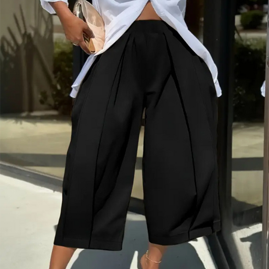 👖 50% OFF! ✨ Women's Pleated Wide-Leg Pants – Cropped, Elastic Waist, 7 Colors 🍁