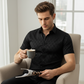 👔 40% OFF NOW!🖤 Men's Textured Black Shirt – Diamond Jacquard & Athletic Fit – Stylish Essential 🔥