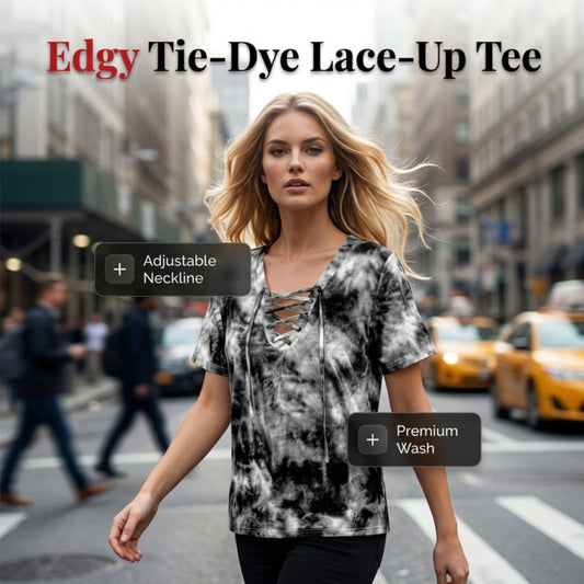 🌸Women's Tie-Dye Lace-Up V-Neck T-Shirt