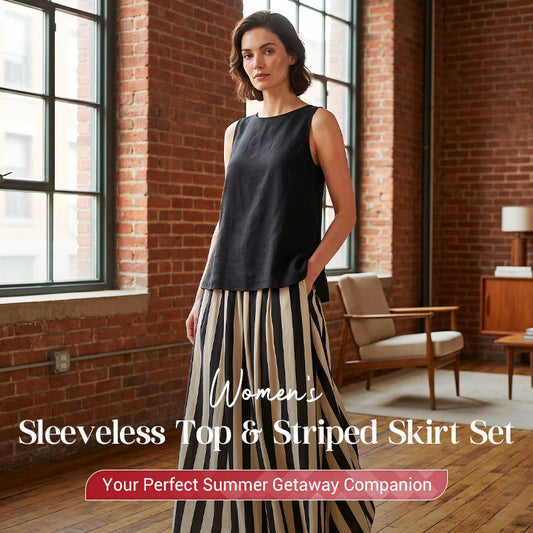 ☀️Summer Hot Sale✨Women's Sleeveless Top & Striped Skirt Set