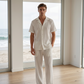 ☁️ Ribbed Comfort Set ✨Men's Ribbed Texture Shirt & Pants Set