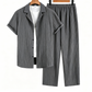 ☁️ Ribbed Comfort Set ✨Men's Ribbed Texture Shirt & Pants Set