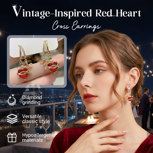 💍 40% OFF! ✨ Red Heart & Cross Earrings – Vintage-Inspired, Dainty, Symbolic ✝️