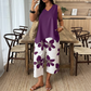 🌸 40% OFF! ✨ Women's Asymmetrical Top & Floral Print Capri Pants Set – Versatile, Vibrant, Comfortable 🌺
