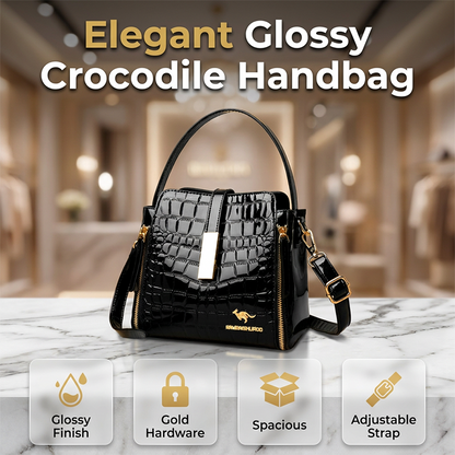 👜 40% OFF! ✨ Glossy Crocodile Pattern Women's Handbag – Structured, Gold Hardware, Spacious & Chic 💼