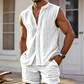 👕Men's Sleeveless Button-Down Top & Shorts Set✨