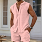 👕Men's Sleeveless Button-Down Top & Shorts Set✨