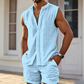 👕Men's Sleeveless Button-Down Top & Shorts Set✨