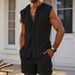 👕Men's Sleeveless Button-Down Top & Shorts Set✨