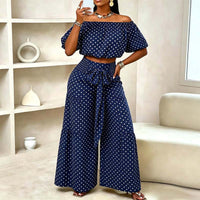 👗 40% OFF! ⚫ Women's Off-Shoulder Polka Dot 2-Piece Set – Flirty top & matching shorts – lightweight & perfect for summer parties, vacations or beach days 🌊