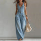 👖 50% OFF! ✨ Women's Denim Jumpsuit – Sleeveless, V-Neck, Wide-Leg 💫