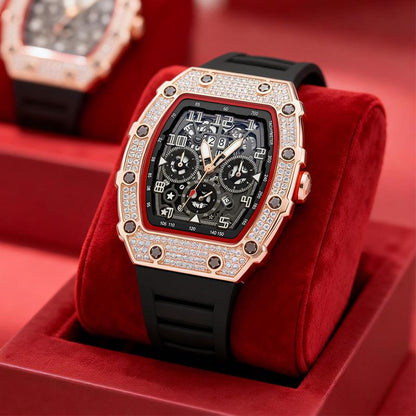 ⌚Men's Luxury barrel-shaped watch Rhinestone Embellished Watch