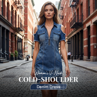 👖 40% OFF! ✨ Women's Cold-Shoulder Denim Dress – V-Neck, Flowy, Boho 🌼