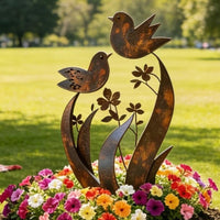 🐦Rustic Bird & Flower Metal Garden Stake