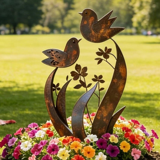 🐦Rustic Bird & Flower Metal Garden Stake
