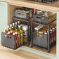 Double-Tier Pull-Out Shelf Cabinet Organizer | 5-Level Height Adjustment, Carbon Steel, No Assembly