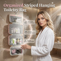🧳  Striped Hanging Travel Toiletry Bag – 4 Compartments, Water-Resistant, Foldable 🚿