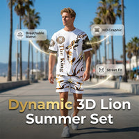 🦁 40% OFF! ✨ Men's Lion Graphic Set – Bold, Breathable, Urban Cool 😎
