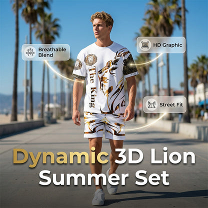 🦁 40% OFF! ✨ Men's Lion Graphic Set – Bold, Breathable, Urban Cool 😎