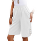 👖  Women's Elastic Waist Capri Trousers – Knee-Length, Button Accents, Comfort 🌿
