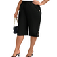 👖  Women's Elastic Waist Capri Trousers – Knee-Length, Button Accents, Comfort 🌿