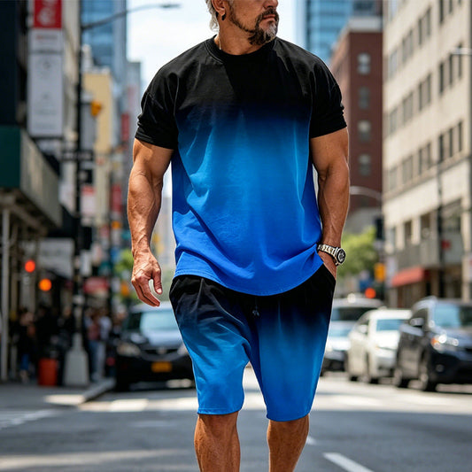 👕Men's Gradient Print T-Shirt & Shorts Set🌊
