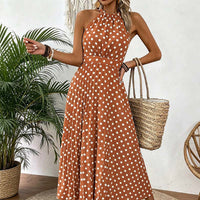 👗 50% OFF! ✨ Polka Dot Halter Neck Dress – Flowy, Flattering, Retro-Chic 🌼