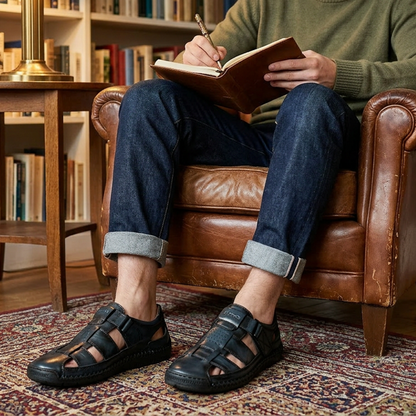 👞 40% OFF! ✨ Men's Closed-Toe Beach Sandals – Breathable, Cushioned, Hook-and-Loop 🌊