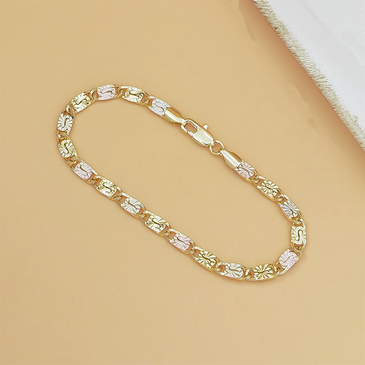 💎 Unisex Tri-Color Link Bracelet – Gold/Rose/Silver, Faceted Cut, Lobster Clasp 🖤