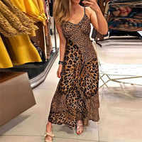 👗 40% OFF! ✨ Leopard Print Maxi Dress – V-Neck, Pockets, Flowy Summer Chic 🌿