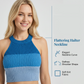 🌊 Chic Gradient Knit Skirt Set – Halter Crop Top, Bodycon Fit, Ribbed Knit ✨
