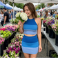 🌊 Chic Gradient Knit Skirt Set – Halter Crop Top, Bodycon Fit, Ribbed Knit ✨